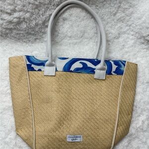 Dolce & Gabbana Tan and Blue Patterned Tote